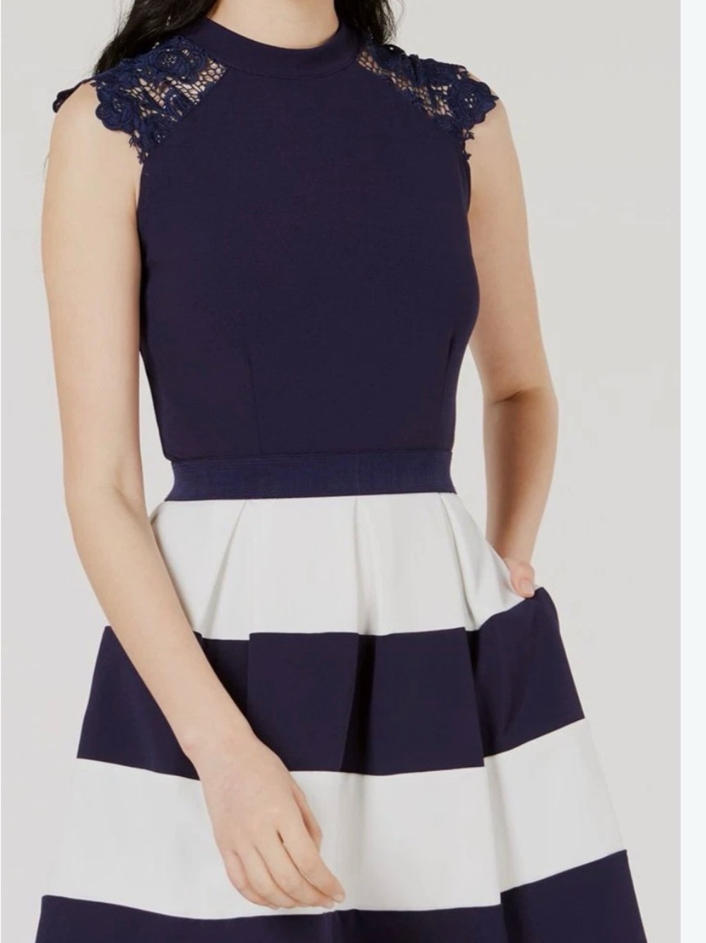 Speechless Navy and White Sleeveless Fit-and-Flare Dress